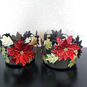 Poinsettia Large Candle Jar Holder NWT set of 2
